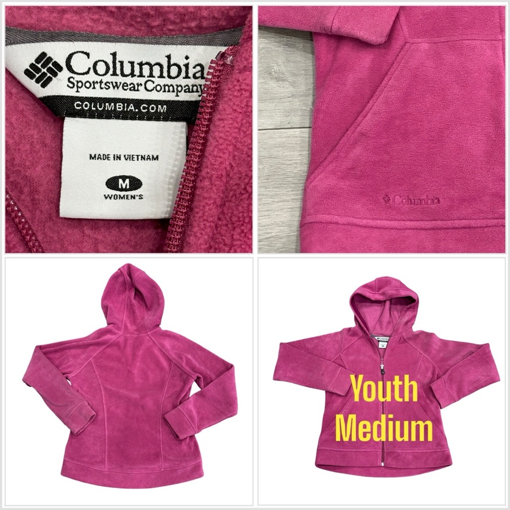 Columbia Girls Kids Youth Medium Full Zip Fleece Jacket Hoodie Kangaroo Pocket